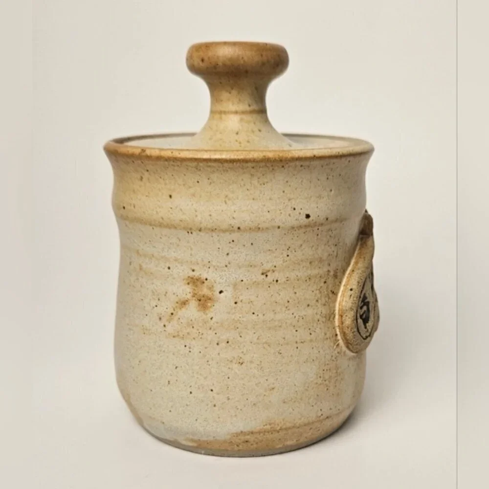 Vintage Set Of Cream Jug & Sugar Pot - Toffee Brown Stoneware Ceramic Pottery